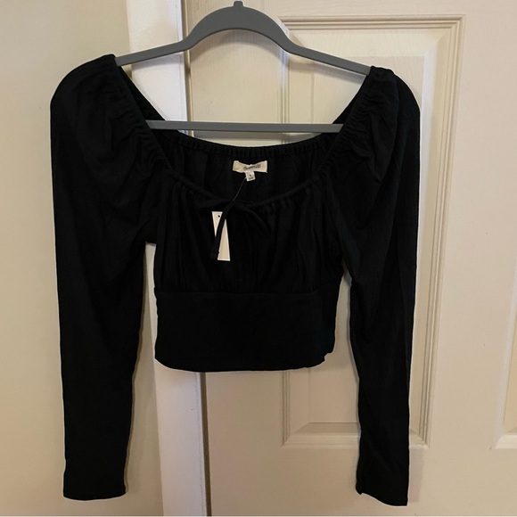 Madewell Tops - Madewell Square Neck Long Sleeve Tie Front Knit Top